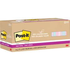 Post-it Super Sticky Adhesive Note - 3" x 3" - Square - 70 Sheets per Pad - Assorted Wanderlust Pastel - Repositionable - 24 / Pack - Recycled