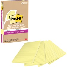 Post-itÂ® Super Sticky Adhesive Note - 4" x 6" - Rectangle - 45 Sheets per Pad - Canary Yellow - Repositionable - 4 / Pack - Recycled