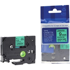 Premium Tape TZ Label Tape - x 3/8" (9.52 mm) Width x 26 ft (7.9 m) Length - Rectangle - Black on Green - Laminated