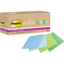 Post-it® Super Sticky Adhesive Note - 3" x 3" - Square - 70 Sheets per Pad - Plain - Oasis - Repositionable, Recyclable - 24 / Pack - Recycled