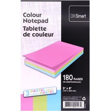 OFFISMART Pastel Writing Pad, Ruled, 5"x8" , 180pg - 180 Pages - Glue - Ruled Margin - 5" x 8" - Pastel Paper - 1 Each