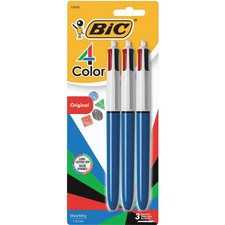 BIC 4-Colour Ballpoint Pens, Medium Point (1.0 mm), 4 colours in 1 Set of Multicoloured Pens, 3-Count Pack of Pens for Journaling and Organizing - Medium Pen Point - 1 mm Pen Point Size - Refillable - Retractable - Assorted - 3 / Pack