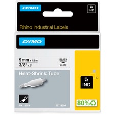 Rhino Heat Shrink Tube Label - 23/64" Width x 59 1/16" Length - Rectangle - Thermal Transfer - Black on White - Polyolefin - 1 Each