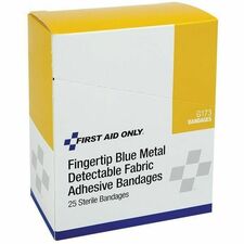 First Aid Central Adhesive Blue Metal Detectable Fabric Fingertip Bandages, 25/Box - 25/Box - Blue - Fabric