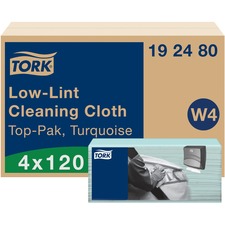 TORK Top-Pak Low-Lint Cleaning Cloths - 13.98" x 16.34" - Turquoise - 4 / Carton