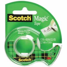 Scotch Magic Invisible Tape - 12.5 yd (11.4 m) Length x 0.50" (12.7 mm) Width - Adhesive Backing - Dispenser Included - 12 / Box
