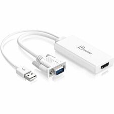 j5create VGA to HDMI Video Audio Adapter - 1x 15-pin HD-15 VGA - Male, 1 x 4-pin USB Type A - Male - 1 x 19-pin HDMI Digital Audio/Video - Female - 1920 x 1200 Supported - White - 1 Each
