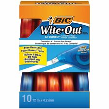 BIC Wite-Out Brand EZ Correct Correction Tape, 11.9 Metres, 10-Count Pack of white Correction Tape, Fast, Clean and Easy to Use Tear-Resistant Tape Office or School Supplies - 33.3 ft Length - 1 Line(s) - White Tape - Odorless, Photo-safe, Tear Resistant,