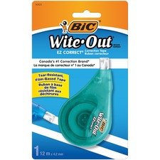 BIC Wite-Out Brand EZ Correct Correction Tape, 11.9 Metres, 1-Count Pack of white Correction Tape, Fast, Clean and Easy to Use Tear-Resistant Tape Office or School Supplies - 0.20" (5.08 mm) Width x 3.3 ft Length - 1 Line(s) - White Tape - Ergonomic Purple Dispenser - Odorless, Photo-safe, Tear Resistant, Writable Surface - 1 - Purple