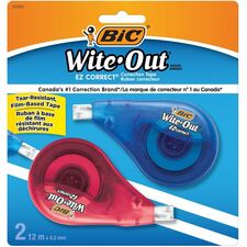 BIC Wite-Out Brand EZ Correct Correction Tape, 11.9 Metres, 2-Count Pack of white Correction Tape, Fast, Clean and Easy to Use Tear-Resistant Tape Office or School Supplies - 0.16" (4.06 mm) Width x 39.3 ft Length - 1 Line(s)Translucent Dispenser - Tear Resistant, Film-based, Self-winding, Rubber Grip, Comfortable Grip, Non-refillable - 2 / Pack - White