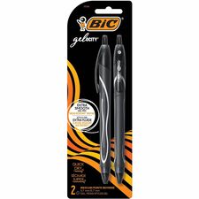 BIC Gel-ocity Quick Dry Black Gel Pens, Medium Point (0.7 mm), 2-Count Pack, Retractable Gel Pens With Comfortable Full Grip - Medium Pen Point - 0.7 mm Pen Point Size - Retractable - Black Gel-based Ink - 2 / Pack