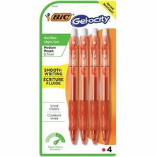 BIC Gel-ocity Gel Pen - 0.7 mm Pen Point Size - Retractable - Red Gel-based Ink - 4 / Pack