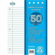 GEO Writing Pads, Pack of 2 - 50 Sheets - Interlined - 3 Hole(s) - Letter - 8 1/2" x 11" - Micro Perforated, Easy Tear - Recycled - 2 / Pack