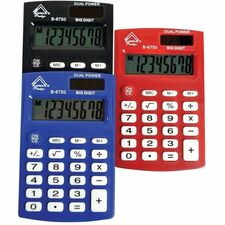 Aurex B-6750 Pocket Calculator - Dual Power, Big Display, 3-Key Memory - 8 Digits - Assorted - Pocket