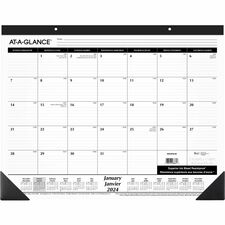 At-a-Glance Monthly Desk Pad Calendar - Monthly - January 2024 - December 2024 - 1 Month Single Page Layout - 17" x 22" Sheet Size - Desk Pad - Bilingual, Perforated, Tear-off, Top Bound, Ruled Daily Block, Yearly Calendar