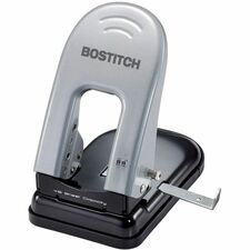 Bostitch EZ Squeeze Two-Hole Punch, 40 Sheets - 2 Punch Head(s) - 40 Sheet - 9/32" (7.14 mm) Punch Size - Metal, Plastic - 4.38" (111.25 mm) Width x 6.50" (165.10 mm) Depth x 2.75" (69.85 mm) Height - Silver, Black