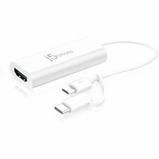 j5create Android USB to HDMI Display Adapter - 1 x micro usb type b - male, Usb type c - male - 1 x Hdmi digital audio/video - male - 1920 x 1080 Supported - White - 1 Each