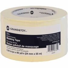 Grand & Toy General Purpose Masking Tape, 24 mm x 55 m, 3 Rolls/PK - Cream - For Masking, General Purpose - 3 / Pack