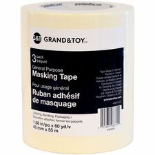 Grand & Toy General Purpose Masking Tape, 48 mm x 55 m, 3 Rolls/PK - 60.1 yd (55 m) Length x 1.89" (48 mm) Width - Cream - For Masking, General Purpose - 3 / Pack