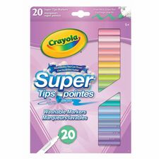 Crayola Super Tips Pastel Markers - Conical Marker Point - Washable - Assorted Pastel Ink - 20 / Pack