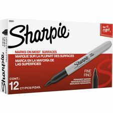 Sharpie Permanent Marker - Bold, Fine Marker Point - Black - 12 / Dozen