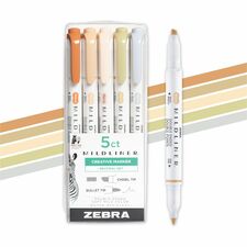 Zebra Mildliner Double-Ended Creative Highlighter Set - Neutral 5-Pack - Broad, Fine Pen Point - Broad Chisel, Chisel Marker Point - Neutral Assorted, Copper, Beige, Cream, Cool Gray, Olive Ink - White Barrel - Sketching, DIY Project, Planner, Office - 5 / Pack