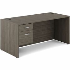 Offices To Go Newland Pedestal Desk - 29.6" (751.84 mm) Height x 66" (1676.40 mm) Width x 30" (762 mm) Depth - Total Drawer(s): 2 - Single Pedestal on Left/Right Side - Material: Particleboard, Laminate - Finish: Gray - Lockable Door, Pencil Tray, Cable Management, Grommet, Durable - For Office, Storage - 1 Each