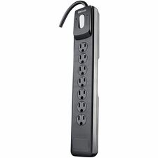 Woods 7-Outlet Electronics Surge Protector - Black - 7 x AC Power - 1.80 kVA - 1440 J - 120 V AC Input - 10 ft (3.05 m)