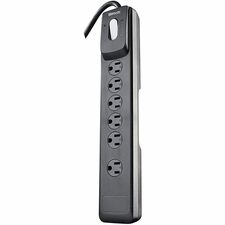 Woods 6-Outlet Electronics Surge Protector - Black - Right Angle - 6 x AC Power - 1.80 kVA - 1440 J - 120 V AC Input - 4 ft (1.22 m)