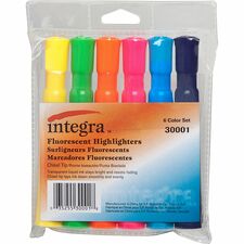 Integra Chisel Desk Liquid Highlighters - Chisel Marker Point Style - Assorted Water Based Ink - Assorted Barrel - 6 / Pack
