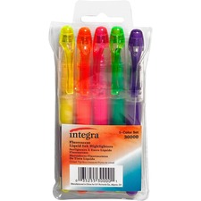 Integra Liquid Highlighters - Fine Marker Point - Chisel Marker Point Style - Assorted - 5 / Pack