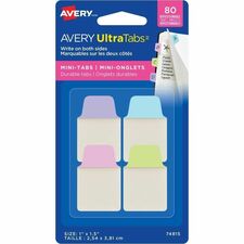 Avery UltraTabs" Mini-Tabs Repositionable, Two-Side Writable Tabs, 1" x 1-1/2" - 80 Tabs - 1.50" (38.10 mm) Tab Height x 1" (25.40 mm) Tab Width - Removable - Pastel Pink, Purple, Blue, and Green - Double-sided, Writable, Durable, Smudge-free, Translucent, Sturdy, Reusable