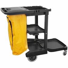 Globe Janitor's Cart - 44.25"L x 20"W x 38"H / Black / Large Heavy Duty Premium Frame - 4 Casters - 4" (101.60 mm), 8" (203.20 mm) Caster Size - Plastic - 44.3" (1123.95 mm) Length x 20" (508 mm) Width x 38" (965.20 mm) Height - Black - 1 / Unit