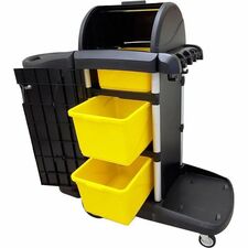 Globe High Security Janitorial Cart with Hood and Lock - 50"L x 23"W x 54.5"H / Black - Aluminum, Plastic - 50" (1270 mm) Length x 23" (584.20 mm) Width x 54.5" (1384.30 mm) Height - Black - 1