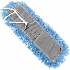 Globe Q-Stat Electrostatic Blue Tie On Dust Mop Head - 24"L X 5"W / Blue - 5" (1 Each27 mm) Width x 24" (609.60 mm) Length - Fray Resistant, Tangle Resistant, Lint Resistant, Shrinkless, Launderable - Acrylic Yarn, Polyester - Blue - 1 Each