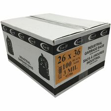 ECO II Industrial Garbage Bags, Black, 3 Mil, 26" x 36" , Case of 100 - 36" (914.40 mm) Length x 26" (660.40 mm) Width x 3 mil (76 Micron) Thickness - Black - Plastic - Industrial Trash, Garbage - Recycled - 100 / Case