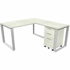 HDL Levels Corner Desk - 29" (736.60 mm) Height x 59.3" (1504.95 mm) Width x 65" (1651 mm) Depth - Total Drawer(s): 3 - Material: Laminate, Metal - Finish: Laminate, Winter Wood, Silver - Lockable, Lockable Drawer, Storage Cabinet, Mobility, Eco-friendly - For Business, Office, Home Office, Cubicle - 1 / Unit