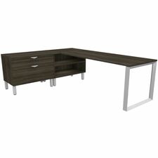 HDL Levels L shaped desk with Mobile Pedestal, Grey Dusk , Silver, 59-1/4" x 65" - 29" (736.60 mm) Height x 71" (1803.40 mm) Width x 92.8" (2355.85 mm) Depth - Total Drawer(s): 2 - Material: Metal, Laminate - Finish: Grey Dusk - Privacy Panel, Storage Space, Lockable, Locked Storage Unit, Lockable Drawer, Mobility - For Business, Office, Home Office, Commercial - 1 Unit