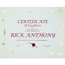 St. James® Premium Weight Certificates, Laurel Design, Gold Foil, Ivory, 65 lb, 8.5 x 11" , Pack of 15, 83406