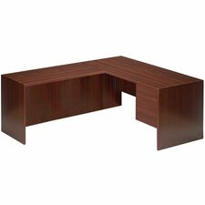 Global Genoa Series L-Shaped Single-Pedestal Desk, Mahogany, 60" x 30" x 29" - x 1" (25.40 mm) Thickness Top, x 1" (25.40 mm) Thickness End Panel, 29" (736.60 mm) Height x 40" (1016 mm) Width x 20 Depth Return, 29" (736.60 mm) Height x 60" (1524 mm) Width x 30" (762 mm) Depth - Total Drawer(s): 2 - Square Edge - Material: High Density Particleboard (HDP), Melamine, Laminate - Finish: Mahogany - Lockable Drawer - For Office