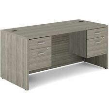 Offices To Go Newland Double Pedestal Desk, 4 Drawer, 66" x 30" , Light Grey - Total Drawer(s): 4 - Double Pedestal - Finish: Light Gray - Lockable, File Drawer, Cable Management, Grommet - 1 Each