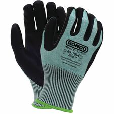 PrimaCut Earth 69-100E Work Gloves - Chemical, Oil, Dirt, Blade Cut, Abrasion Protection - Nitrile Foam Coating - 7 Size Number - Small Size - Nitrile Foam - Black/Green - Abrasion Resistant, Cut Resistant, Tear Resistant, Puncture Resistant, Textured Grip, Soft, Flexible, Breathable, Machine Washable, Reusable, Ergonomic, ... - For Automotive, Mining, Metal Fabrication, Carpentry, Glass Handling, HVAC Operation, Construction, Oil & Gas, Chemical, Sharp Object Handling - 96 PairsCase - 6 /