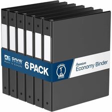 Davis Group Premium Economy, Round Ring, Binder, 6 Pack (Black, 1") - Letter - 8 1/2" (215.90 mm) x 11" (279.40 mm) Sheet Size - 200 Sheet Capacity - 3 x 1" (25.40 mm) Ring - Fastener: Round Ring - Pocket: 2, Inside Front & Back - Polypropylene - Black - 5.15 lb (2336 g) - Recycled - Label Holder, PVC-free, Spine Label, Durable - 6 / Pack