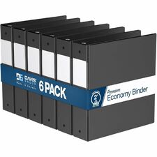 Davis Group Premium Economy Ring Binder - Letter - 8 1/2" x 11" Sheet Size - 400 Sheet Capacity - 3 x 2" Ring - Fastener: Round Ring - Pocket: 2, Inside Front & Back - Polypropylene - Black - 7.60 lb - Recycled - Durable, Label Holder, PVC-free, Spine Label - 6 / Pack