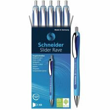Schneider Slider Rave Ballpoint Pen - 1.4 mm (0.06") Extra Broad Pen Point - Refillable - Retractable - Blue Ink - Blue Barrel - 5 / Box