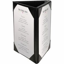 Deflecto Three-Panel Table Tent - Support 4" (101.60 mm) x 6" (152.40 mm) Media - Leatherette, Leather - Black - Magnetic, Foldable - 1 Each