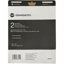 Grand & Toy Easel Pad Self Stick Plain 2 Pack - 20 Sheets - 0 Hole(s) - 70 g/m� Grammage - 25" (635 mm) x 30" (762 mm) Sheet Size - White Paper - Self-stick, Adhesive Backing, Bleed Resistant, Repositionable - 2 / Pack