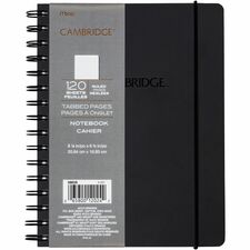 Cambridge Tabbed Notebook, Small, black, 8x6 - 240 Pages - Twin Wirebound - Ruled Margin - 70 g/m� Grammage - 8.50" (215.90 mm) Height x 6.75" (171.45 mm) Width x 0.63" (16 mm) Length - Tab, Perforated, Bungee Closure, Sturdy, Sturdy Back, Rounded Corner, Hard Cover, Divider - 1 Each