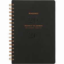 At-A-Glance 2026 Signature Weekly/Monthly Planner - 8-1/2" H x 5-3/8" W - Black - Bilingual - Weekly, Monthly - 13 Month - January 2026 to January 2027 - 1 Week, 1 Month Double Page Layout - 5 3/8" (136.53 mm) x 8 1/2" (215.90 mm) Sheet Size - Spiral Bound - Black - Black Faux Leather Cover - Monthly Tab, Contact Sheet, Ruled, Holiday Listing, Note Page, Double-sided - 1 Each