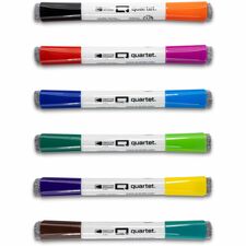 Quartet Magnetic Double Ended Dry-Erase Markers with Erasers 6/PK ASST Cols - Fine Marker Point - Erasable - Assorted Ink - Dry - 6 / Pack